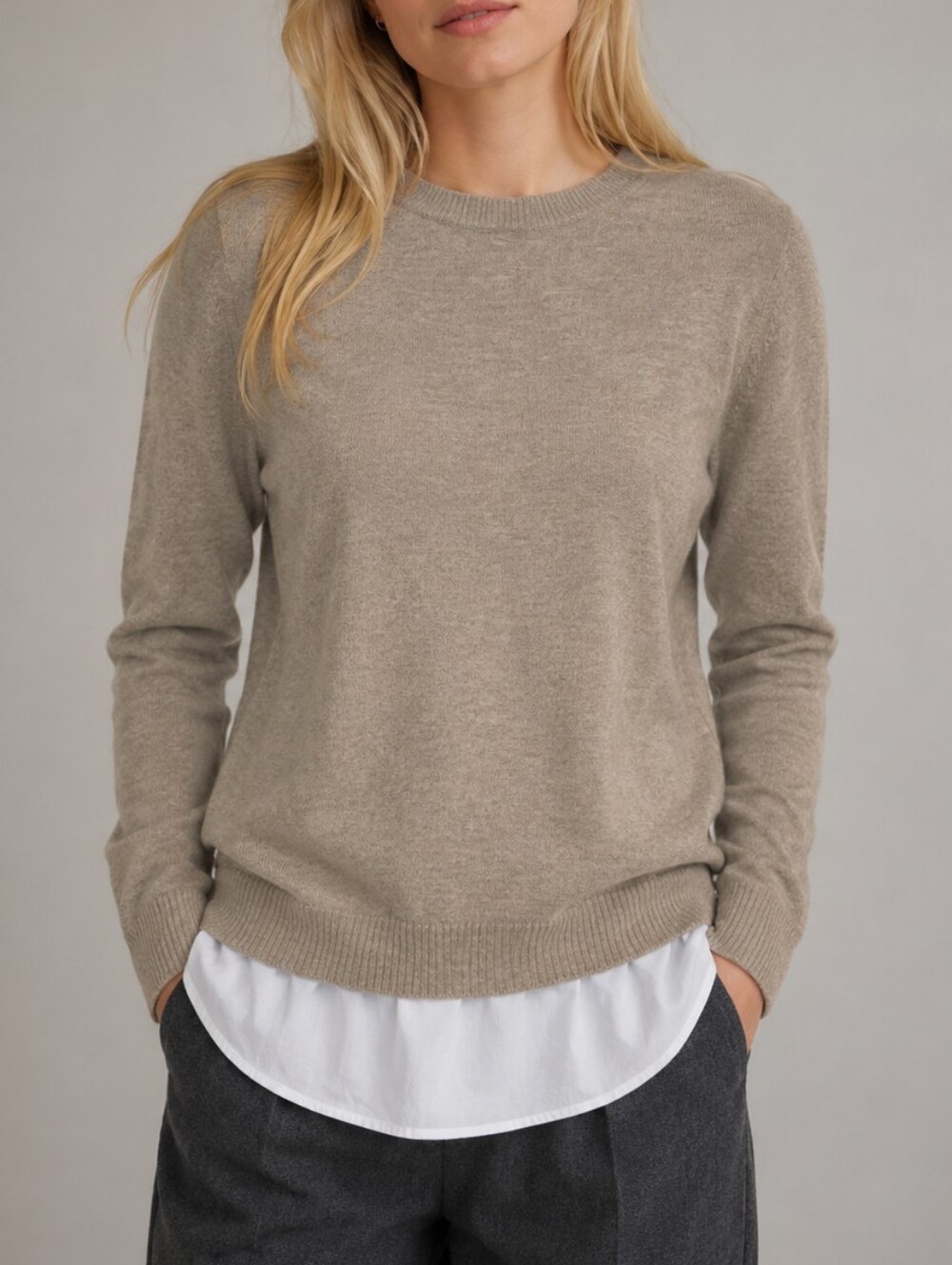 Fate Wool Blend Skirted Back Crew Neck Sweater